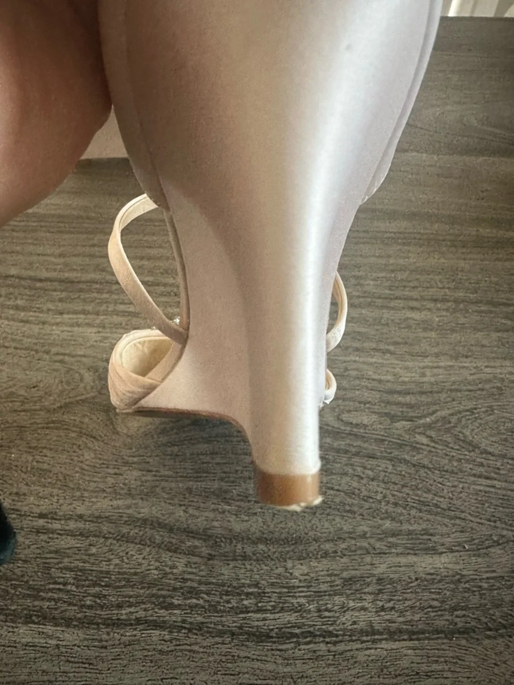 Badgley Mischka Rose Gold Satin Wedge Sandal with Crystal Accent - Picture 10 of 11